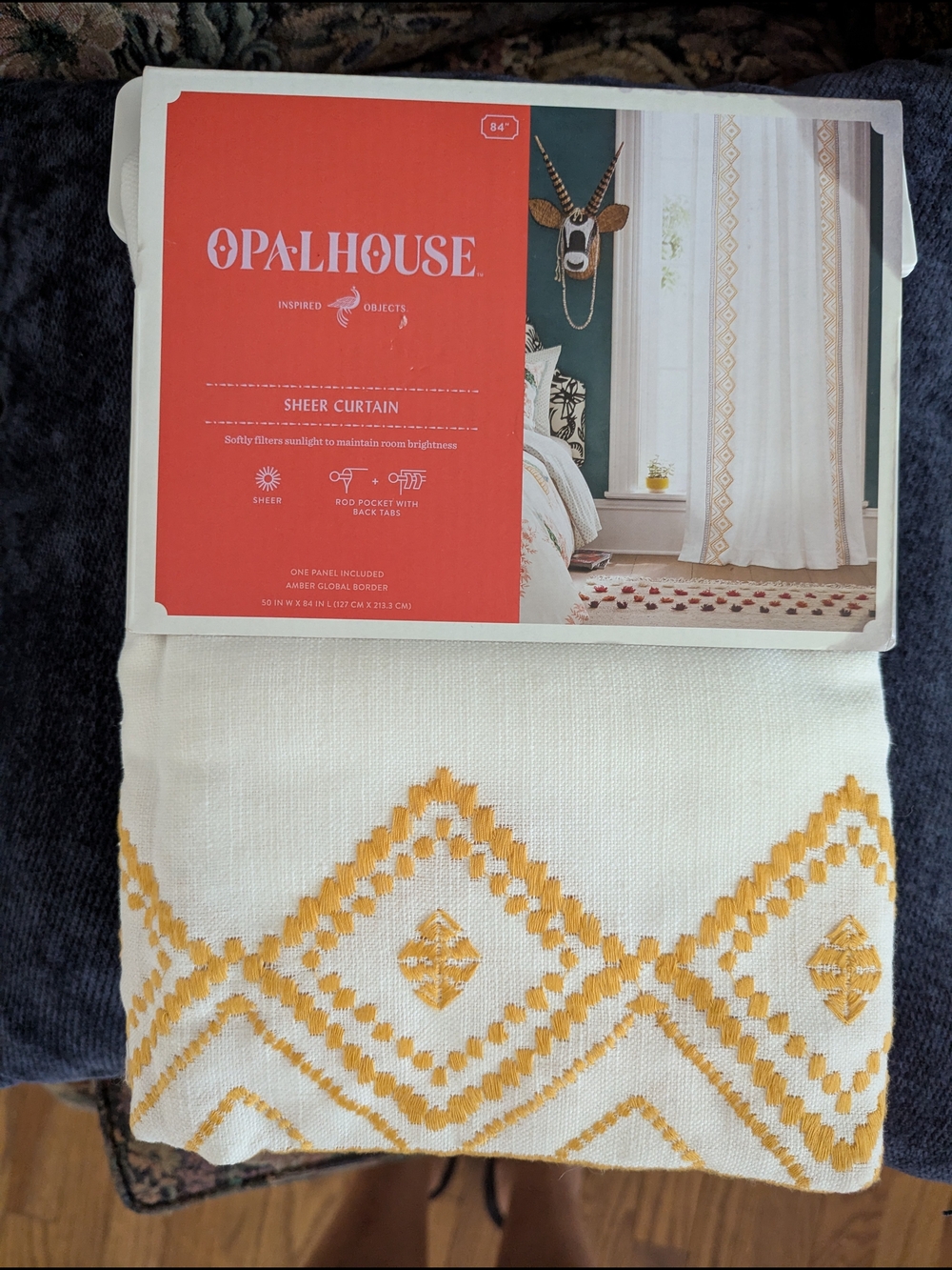 Opalhouse White Sheer Curtain Panel with Amber Border